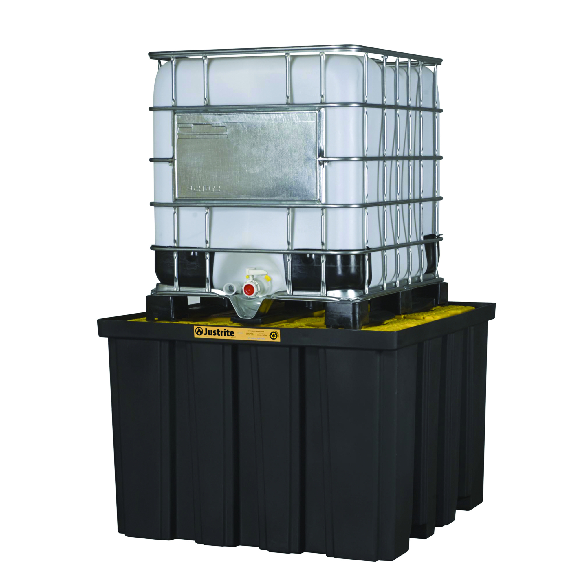 Justrite IBC Indoor Pallet — 275- or 330-Gal. Capacity, Forklift Pockets, EcoPolyBlend, Black, Model# 28674